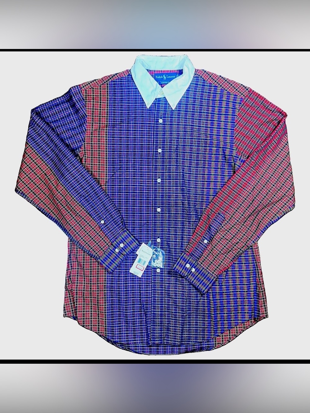VTG Ralph Lauren Fun Shirt NWT Plaid Patchwork Contrasting White Collar XL